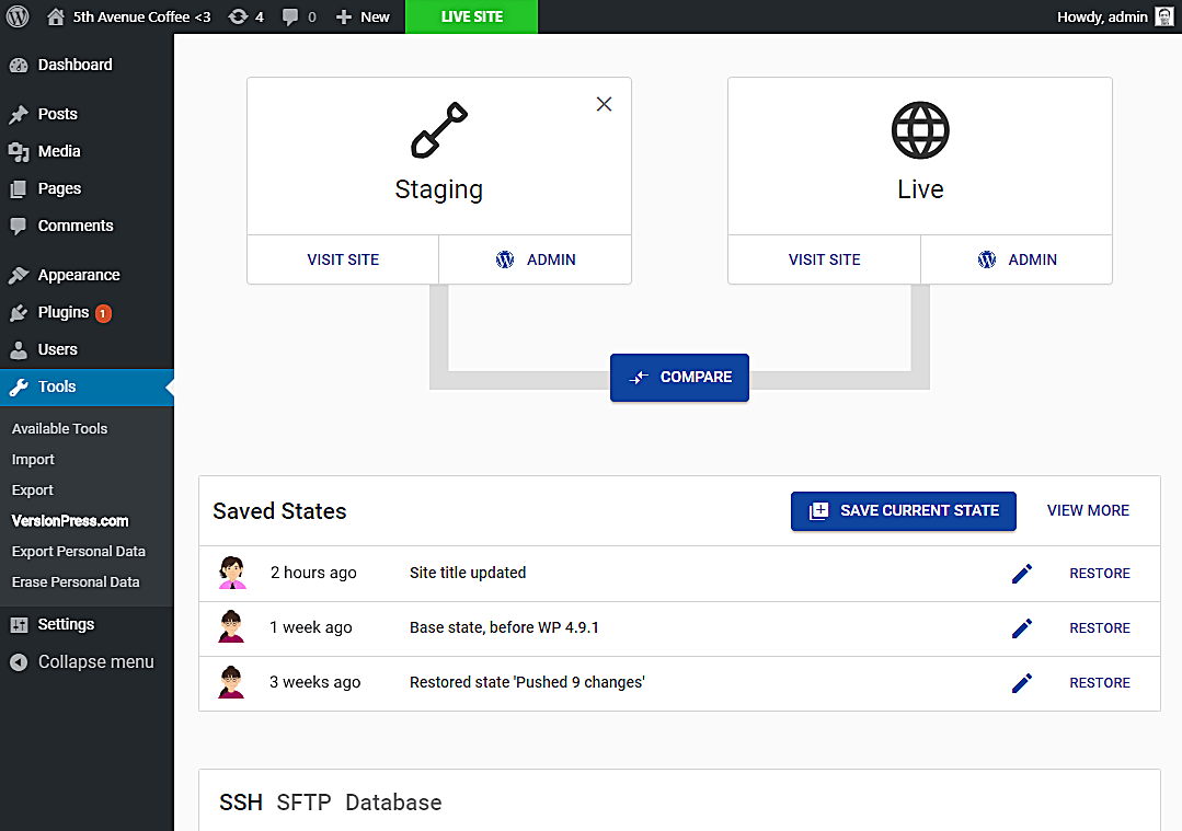 Workflows on VersionPress.com hosting